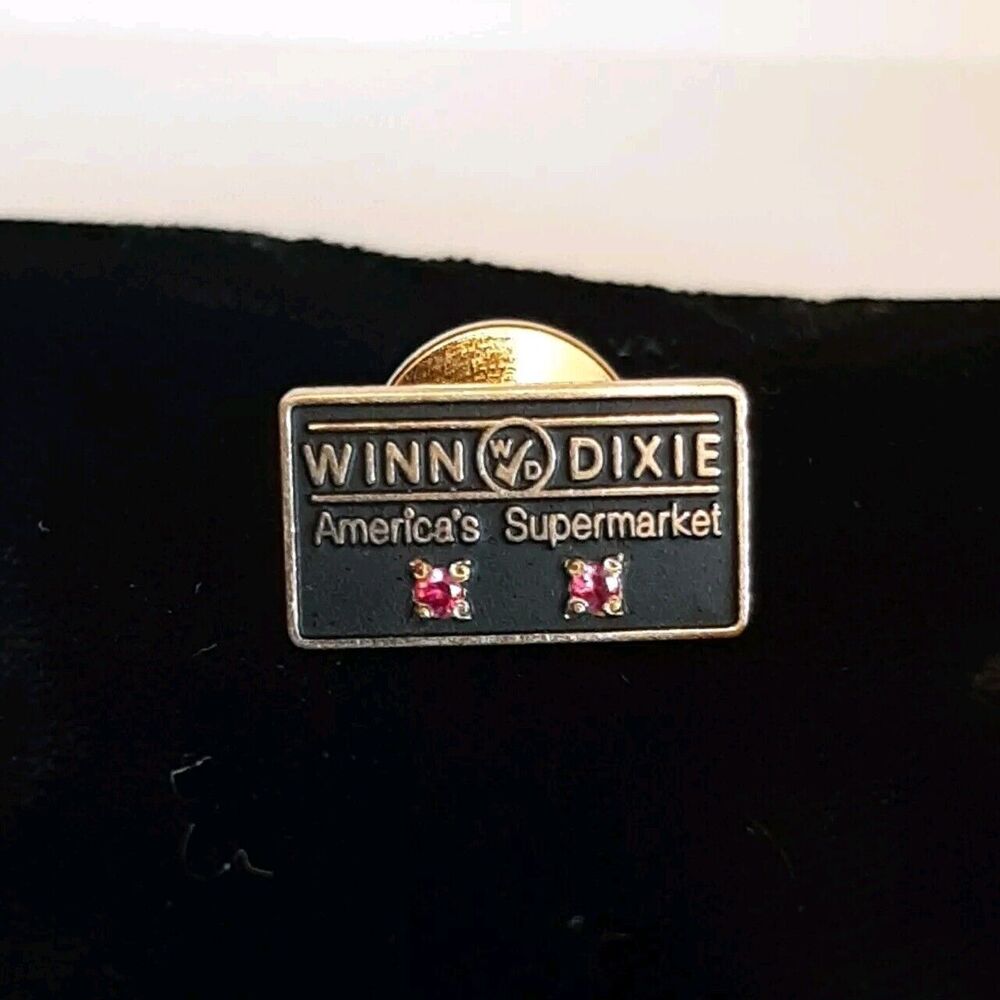 Vintage 10k Gold Winn Dixie Lapel Pin 1/10 Two Red Cubic Zirconia